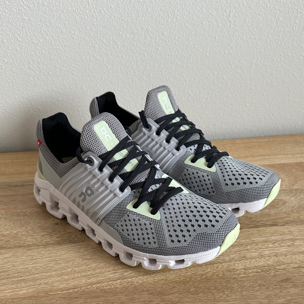 On Running Women's Gray & Light Green Cloudflow Athletic Shoes